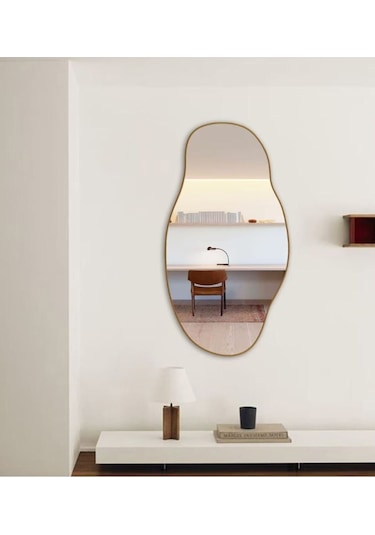 Cg Home Asimetrik Konsol Dresuar Tuvalet Aynası Şişecam Ayna 75 x 40 Gold