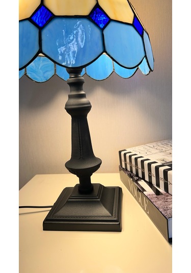 Yüceeller El Yapımı Vitray Retro Barok Abajur Masa Lambası Mavi