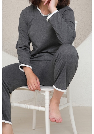Fames Pijama Yazlik Penye Kadin Pijama Takim Antrasit