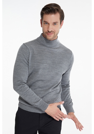 Hatemoğlu Yarım Balıkçı Erkek Triko Kazak Gri