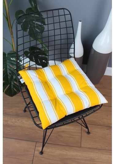 Altınpamuk Altınpamuk Beta Pofidik Sarı Beyaz Sandalye Minderi Bağcıklı 40X4