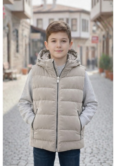 Pina Kids Erkek Çocuk Kapüşonlu Şişme Yelek Bej