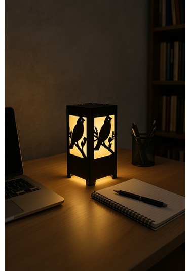 Kuş Figürlü Kablolu Metal Gece Lambası Doğa Temalı Dekoratif Led Masa Lambası Kuş