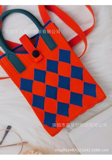 Yaz Sıcak Satış Sezon Örme Küçük Kare Çanta Kaliteli Çanta Crossbody Cep Orange Rhombus-upgraded Buttons Turuncu
