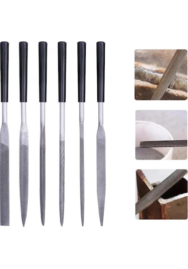 6 Parça Mini Eğe İğne Model Demir Ahşap Metal Törpü Eğe 18 Cm