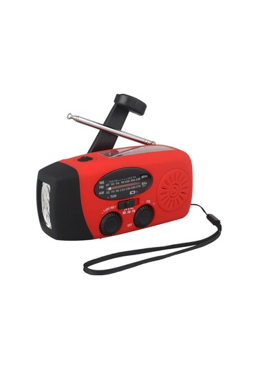 Dofolink Kırmızı Avrupa Versiyonu Güneş Enerjili El Çevirerek Şarj Edilebilir Acil Radyo - Am/fm/noaa Alıcı Ve 3 Led Fener