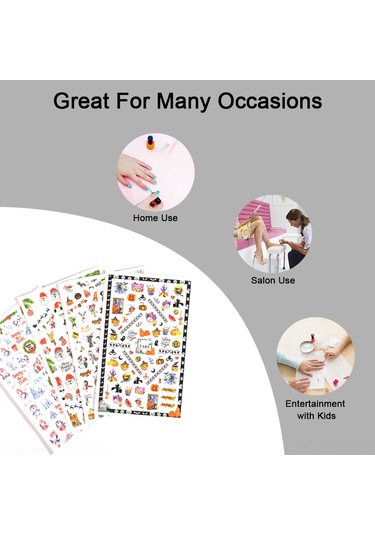 Mufunye Halloween Tırnak Sticker Seti - Dıy Tırnak Sanatı Aksesuarı, Ev Ve Salonu İçin, Çeşitli Desenler, Kolay Uygulama, Multirenkli Kağıt Malzeme