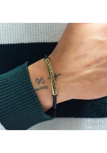 Lilarote Kralın İzleri Deri Kordonlu Erkek Bileklik Altın