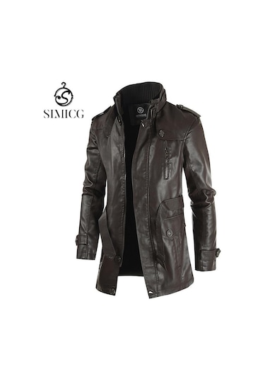 Sımıcg Erkek Orta Boy Yaka Büyük Beden Deri Mont-kahve Kahverengi