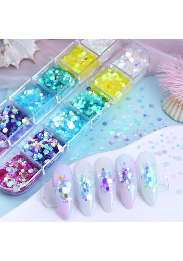Holografik Yuvarlak Tırnak Süsleme Folyo Pulları Renkli Nail Art