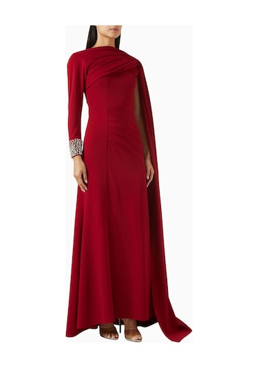 Ac By Aanchal Chanda Embellished Cape Işlemeli Pelerinli Kadın Elbise Kırmızı