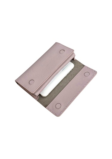 Lila %100 Hakiki Deri Dikiş Detaylı Gizli Mıknatıslı Kapaklı Özel Tasarım Kadın Cüzdan Portföy Lila