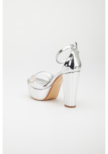 Tek Bant Rugan Gümüş Kadın Platform Topuklu Abiye Ayakkabı 2385 Gümüş