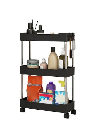 Jms Siyah Üç Katmanlı Depolama Rafı Bağımsız Güçlü Yük Taşıyan Kullanışlı Mutfak Ayaklı A