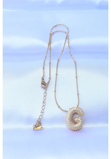 Mrs Flower Çelik Zincirli Zirkon Taşlı G Harfli Gold Renk Bubble Kolye Çok Renkli