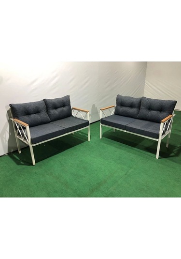 2+2balkon-bahçe-kafe-çay Seti-koltuk Takımı-oturma Grubu-ofis Koltuğu 2+2 Beyaz Profil Demir Mavi