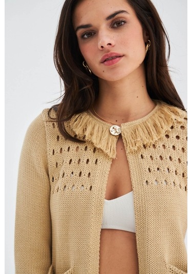 Peraluna Mıyoki Cardıgan & Shorts Mevsimlik Pamuklu Kadın Triko T Bej
