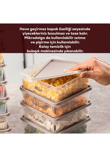 Porsima 5308 12 Li 1 Lt Buzdolabı Ve Difriz Düzenleyici Saklama Kabı Seti - Bpa İçermez Kapicino Cappuccino