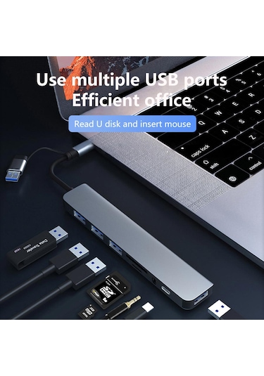 Apera MT96 OTG Kablolu Çoklayıcı Type-C USB Girişli 8in1 Adaptör Hub Çoğaltıcı Kart Okuyucu Aux