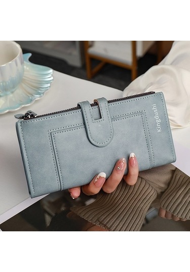 Kadın Cüzdanı Düz High-end Çok Kartlı Bozuk Para Çantası - Mavi