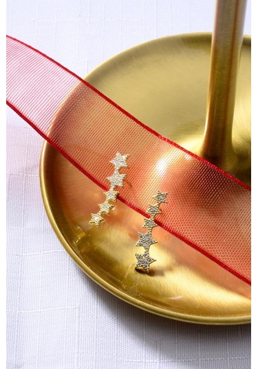 925 Ayar Gümüş Yıldız Desenli Sallantılı Gold Küpe Altın