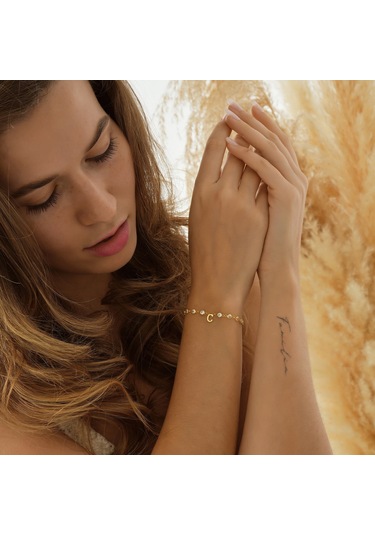 Queen Silver Jewelry 925 Ayar Gümüş Harf Bileklik Beyaz Zirkon Taşlı Tamtur Altın