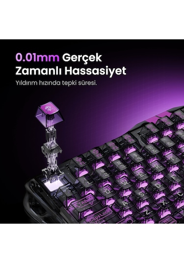 Gravastar Mercury V75 Lite Hall Effect, Rapid Trigger 8.000 Hz Kablolu Manyetik Klavye + M2 26.000 D Optik