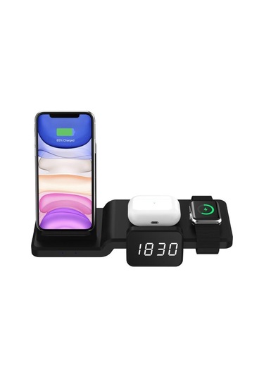 Butu C100 Watch   İçin Kısılabilir Zaman Göstergeli Çok Fonksiyonlu Kablosuz Şarj Cihazı