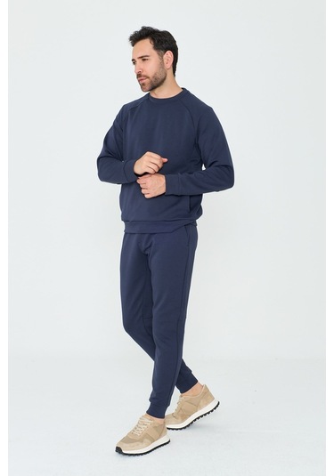 White Stone Lacivert Pamuklu Erkek Basic Sweatshirt
