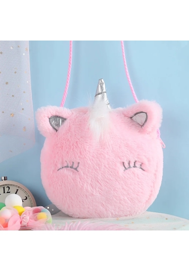 Moda Çocuk Kız Omuzdan Askili Çanta Sevimli Unicorn Hayvanlar Pink