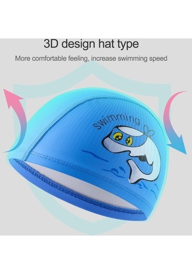 Dm Çocuk Yüzme Şapkası Pu Baskılı Sevimli Yunus Desenli Elastik Koyu Mavi Koyu Mavi
