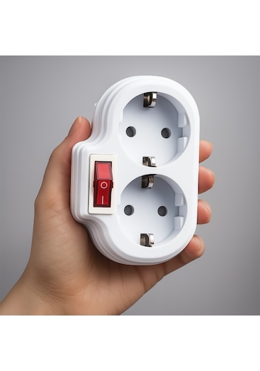 Grup Priz Kablosuz Açma Kapamalı Anahtarlı 2'li Beyaz Grup Priz Golyat Düğmeli Fiş Topraklı Çoklu