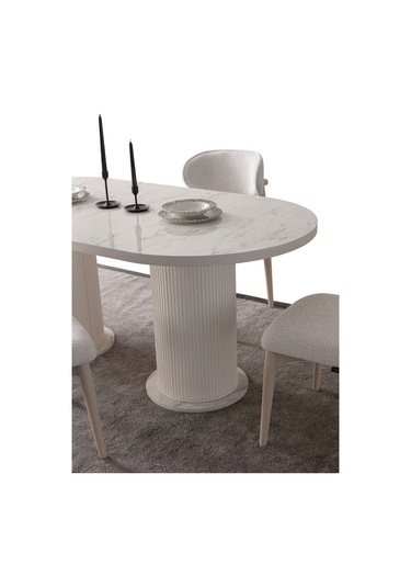 Cipollino Modern Yemek Masası Takımı 4 Sandalye Mermer