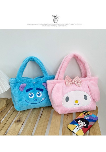 Shaggy Monster Peluş Çanta El Tipi Kare Çanta Mavi