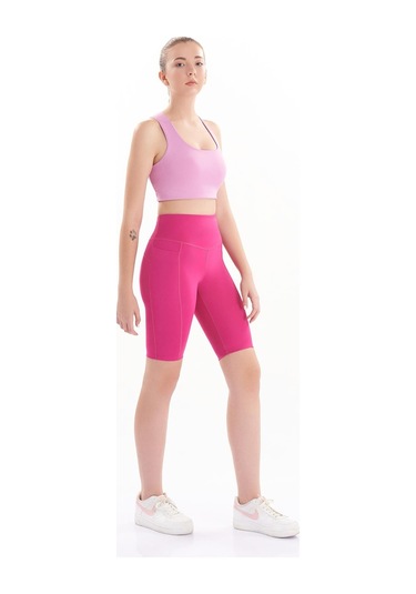Josejuan Kadın Toparlayıcı Yüksek Bel Cep Detaylı Spor Biker Tayt 7108-fuşya Fuşya
