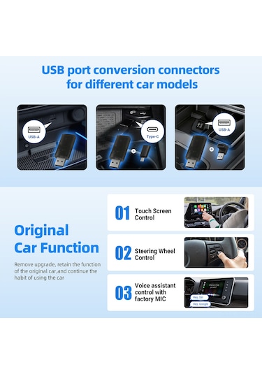 Maiyame Kablosuz Carplay Ve Android Auto Adaptörü - 5ghz Hızlı Erişim, Usb Bağlantılı, Plug & Play, İphone Ve Android Uyumlu Araç Kiti