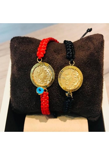 Çeyrek Reşat Altın Bileklik 14K Nazarboncuk (Siyah Ip) Sarı Altın