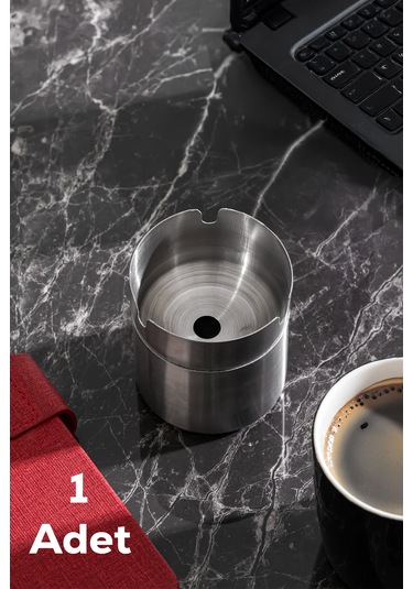 Porsima Etn-236 Large Paslanmaz Çelik Metal Kül Tablası - Kapaklı Rüzgar Geçirmez Küllük