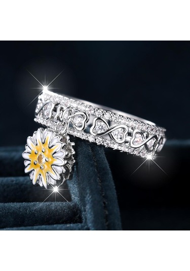 Sevimli Emaye Papatya Çiçek Yüzükler Kadınlar Kızlar İçin Trendy Hollow Yay Nişan Yüzüğü Düğün Bildirimi Takı Hediye 7 Çok Renkli