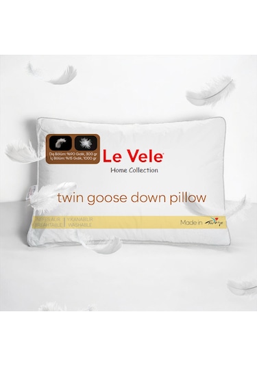 Le Vele İkiz Kaz Tüyü Körüklü Yastık - 50x70 Cm - Beyaz Beyaz