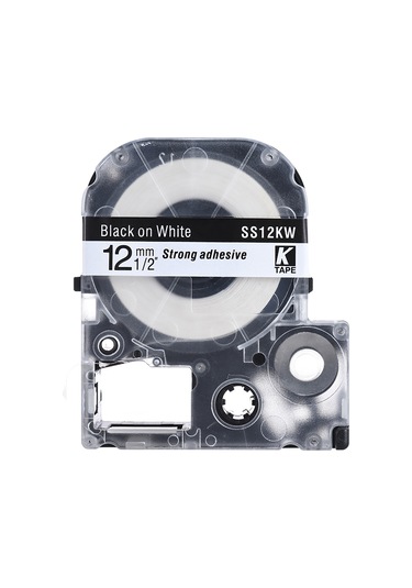 Singree 12mm X 8m Siyah Yazı Beyaz Arka Plan Etiket Bandı - Ss12kw Modeli, Plastik Malzeme, Etiket Makinesi İçin Uyumlu 1 Adet