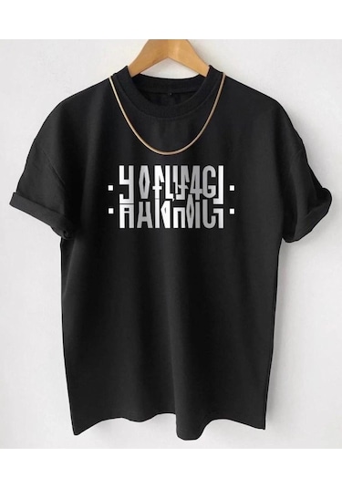 Hırsch Erkek Siyah Oversize Hanımcı Baskılı T-shirt SIYAH