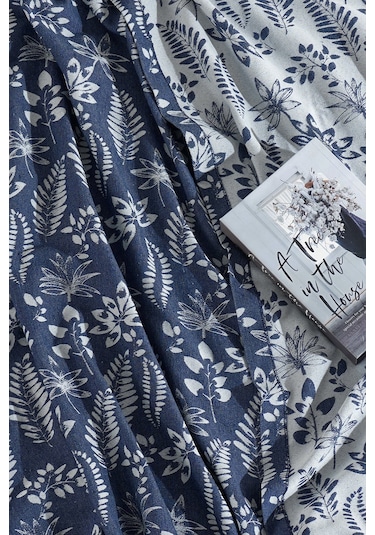 Elart Mokka Keten Görünümlü Yatak Örtüsü Pike Seti 3 Parça Çift Kişilik Lacivert