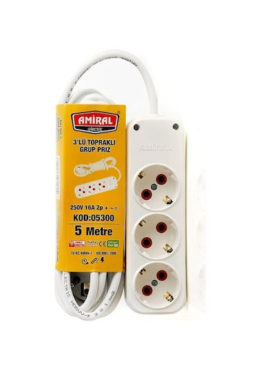 Amiral 3' Lü Topraklı 5 Metre Kablolu Grup Priz Diğer