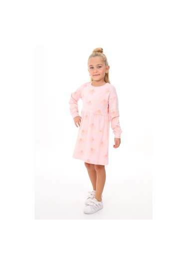 Toontoy Kids Toontoy Kız Çocuk Baskılı Elbise Pudra