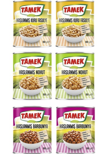 Tamek Haşlanmış Kuru Fasulye - Nohut - Barbunya 800 Gr 6 Lı Karma Paket