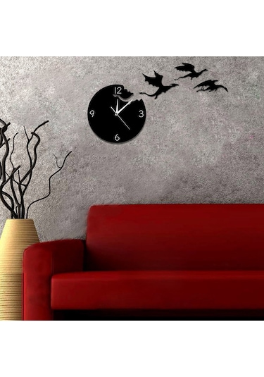Gatherco Yaratıcı Akrilik Duvar Saati Uçan Ejderha Sessiz Kendin Yap Duvar Sticker Duvar Saati Çocuk Odası Dekorasyonu Aynalı Duvar Saati Diğer