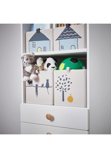 Düzenleyici Kedi Desenli Kare Kutu Meridyendukkan Evdüzeni Düzenleme Saklama Kutusu 26x37x26 Cm Bej Oyuncak Kutusu Bej