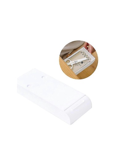 Ganzhoushop 1 Adet Masa Altı Yapışkanlı Kalem Kutusu Mini Görünmez Yapışkanlı Çekmece Tipi Kırtasiye Saklama Kabı Çeşitli Eşyalar Düzenleyici Beyaz