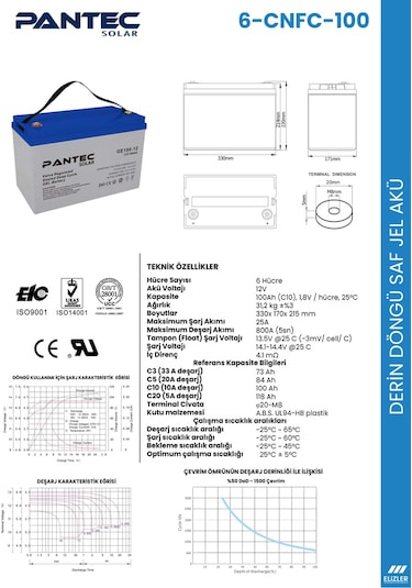 Pantec 100 Amper Solar Jel Akü Derin Döngü